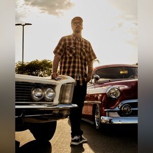 DIXXON unisex shirt XL hot rod Cali tattoo plaid brown check quality made